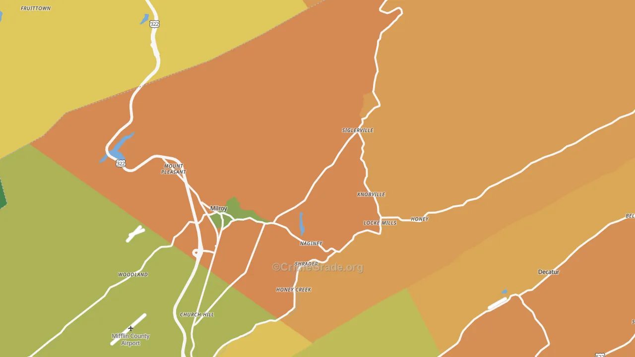 Milroy, PA Map of Burglary Rates