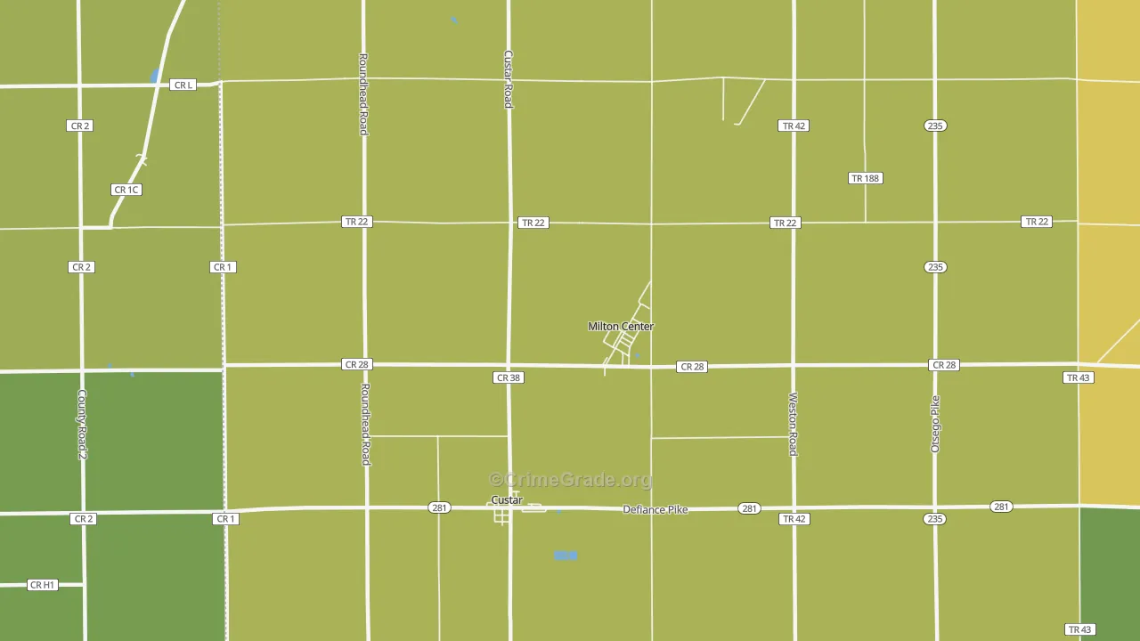 Milton Center, OH Map of Burglary Rates