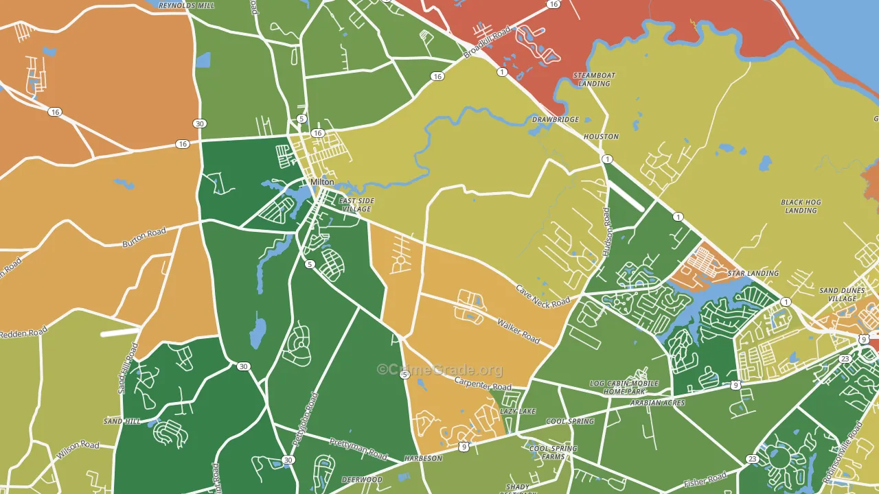 Milton, DE Map of Burglary Rates