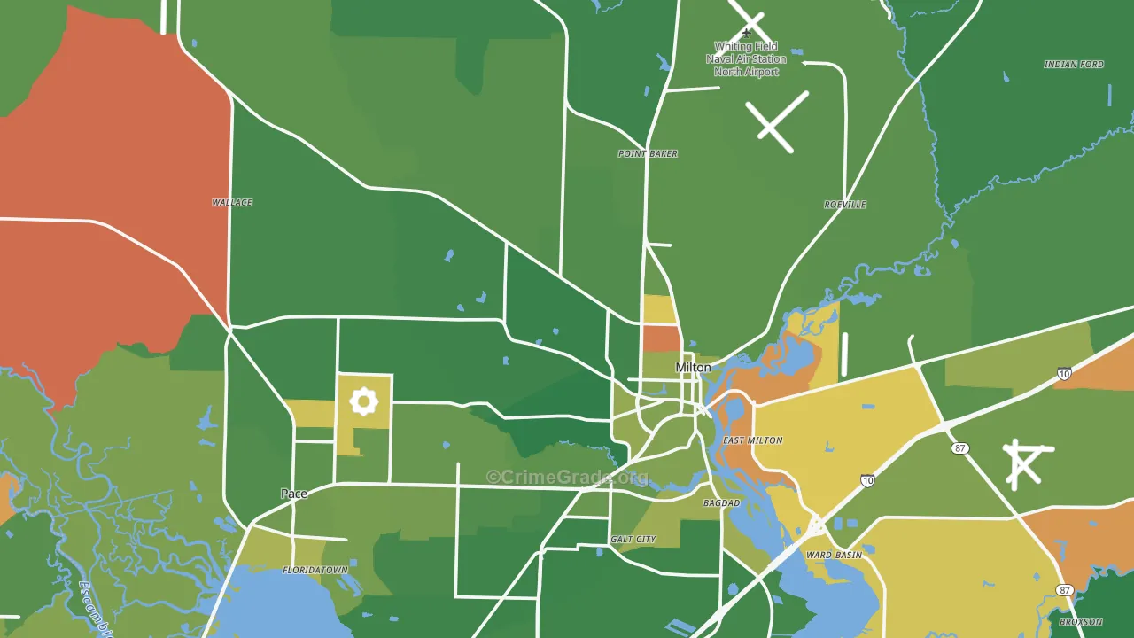Milton, FL Map of Burglary Rates