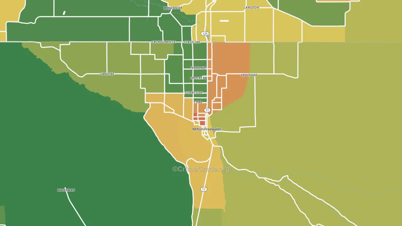 Milton-Freewater, OR Map of Burglary Rates