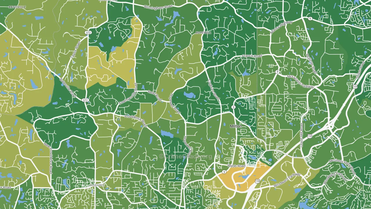 Milton, GA Map of Burglary Rates