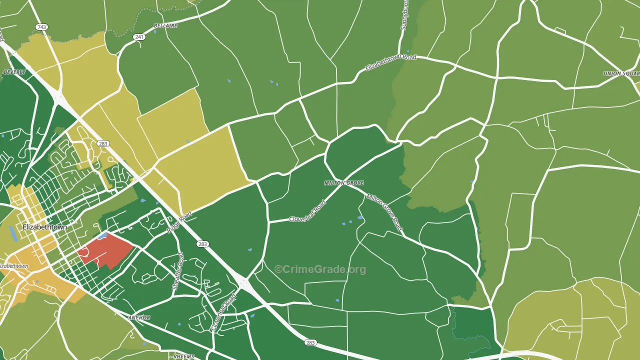 Milton Grove, PA Map of Burglary Rates