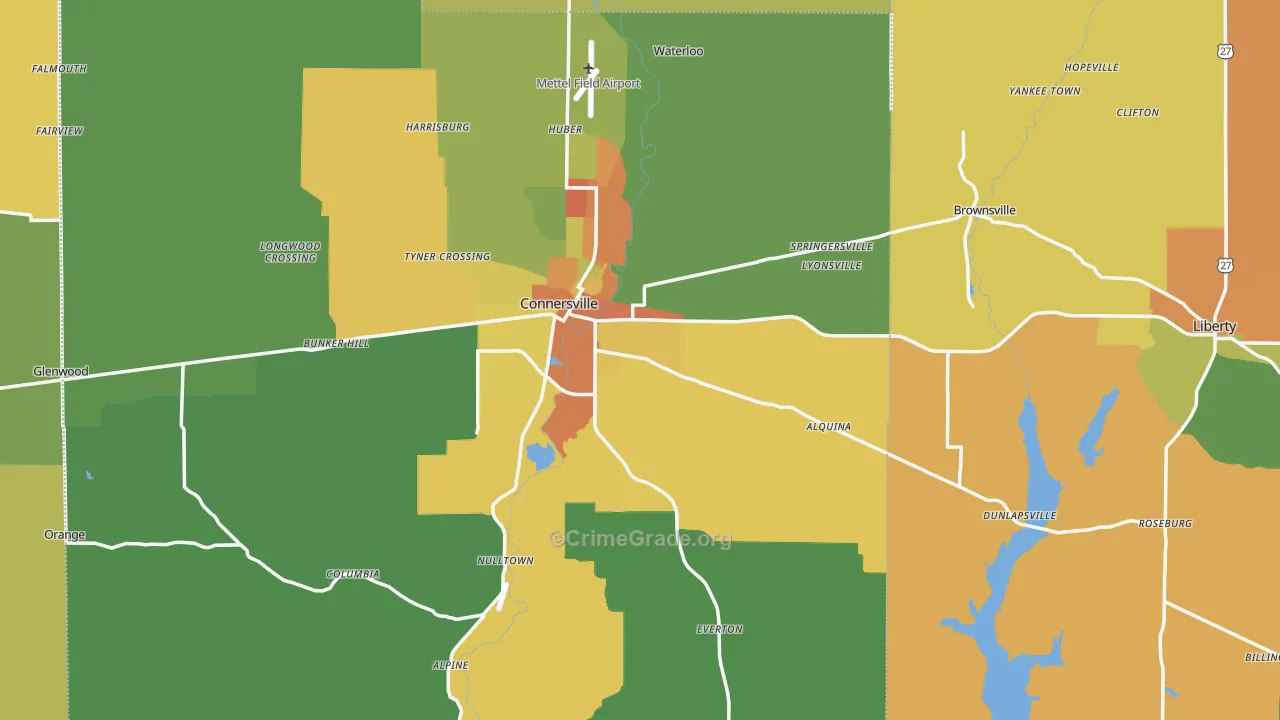 Milton, IN Map of Burglary Rates