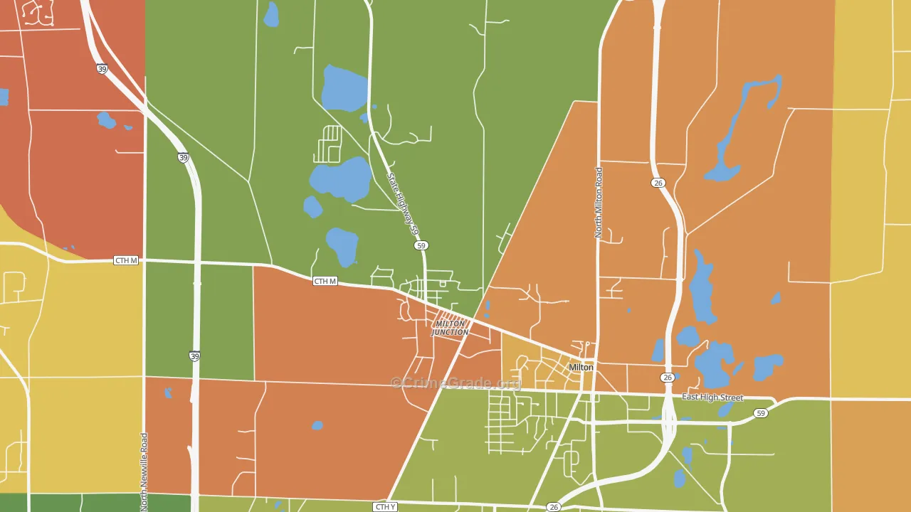 Milton Junction, WI Map of Burglary Rates