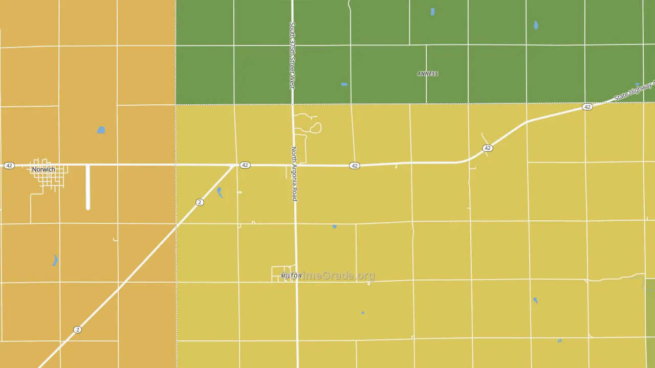 Milton, KS Map of Burglary Rates