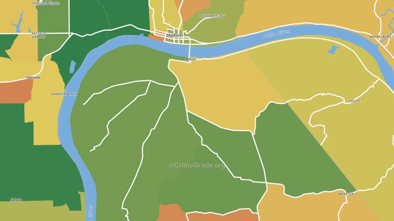 Milton, KY Map of Burglary Rates