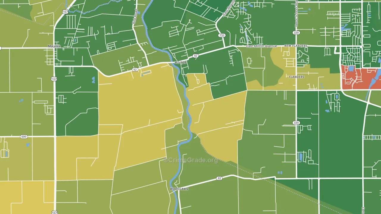 Milton, LA Map of Burglary Rates