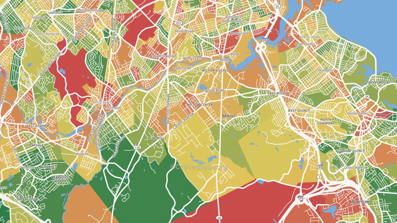 Milton, MA Map of Burglary Rates