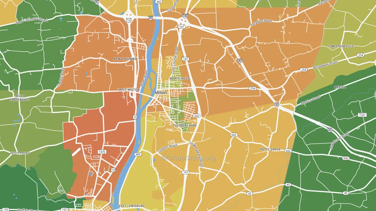 Milton, PA Map of Burglary Rates