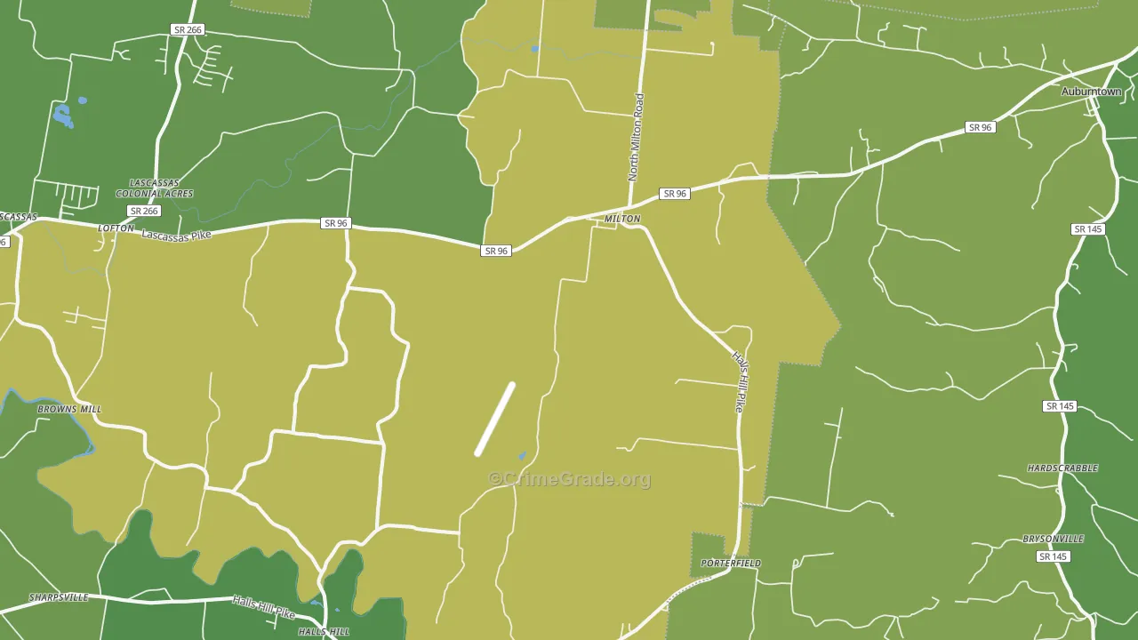 Milton, TN Map of Burglary Rates