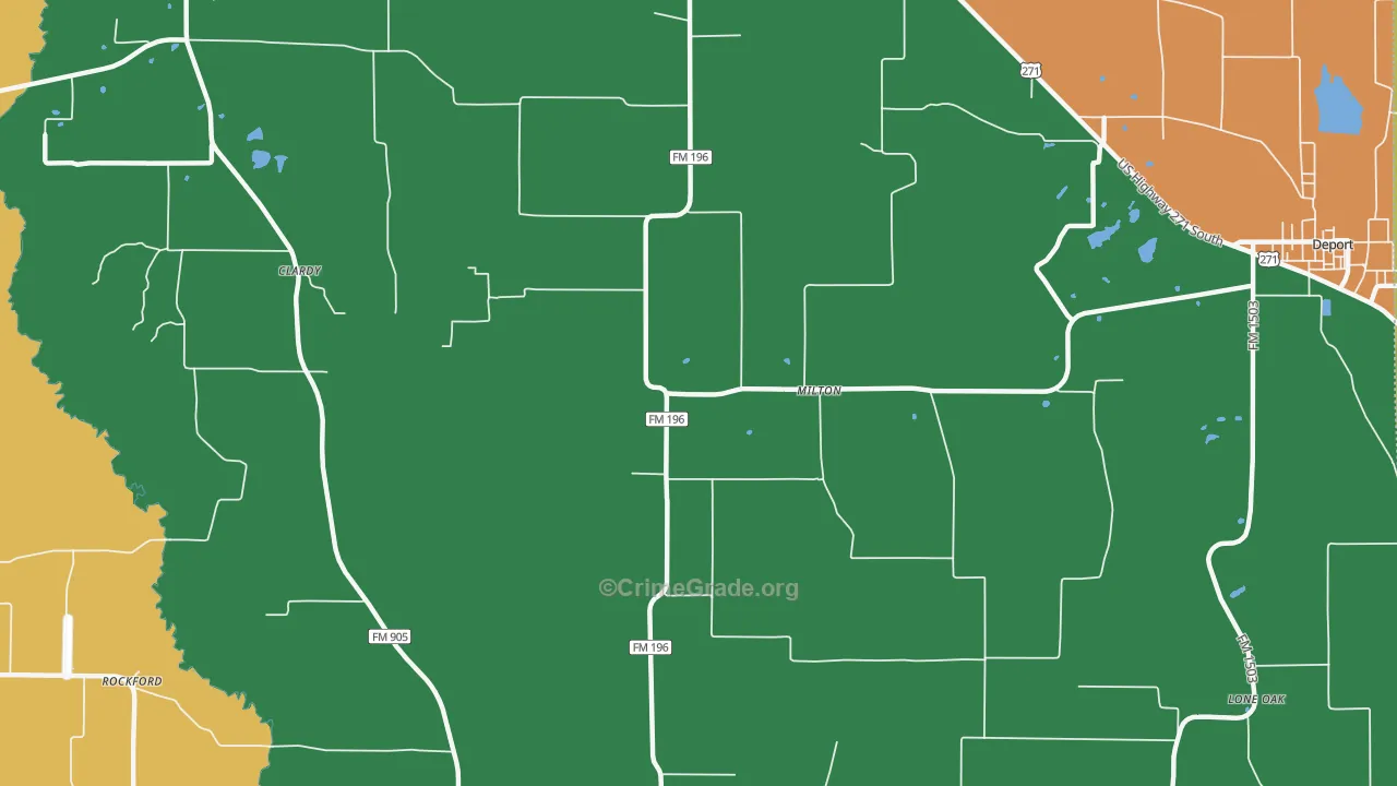 Milton, TX Map of Burglary Rates
