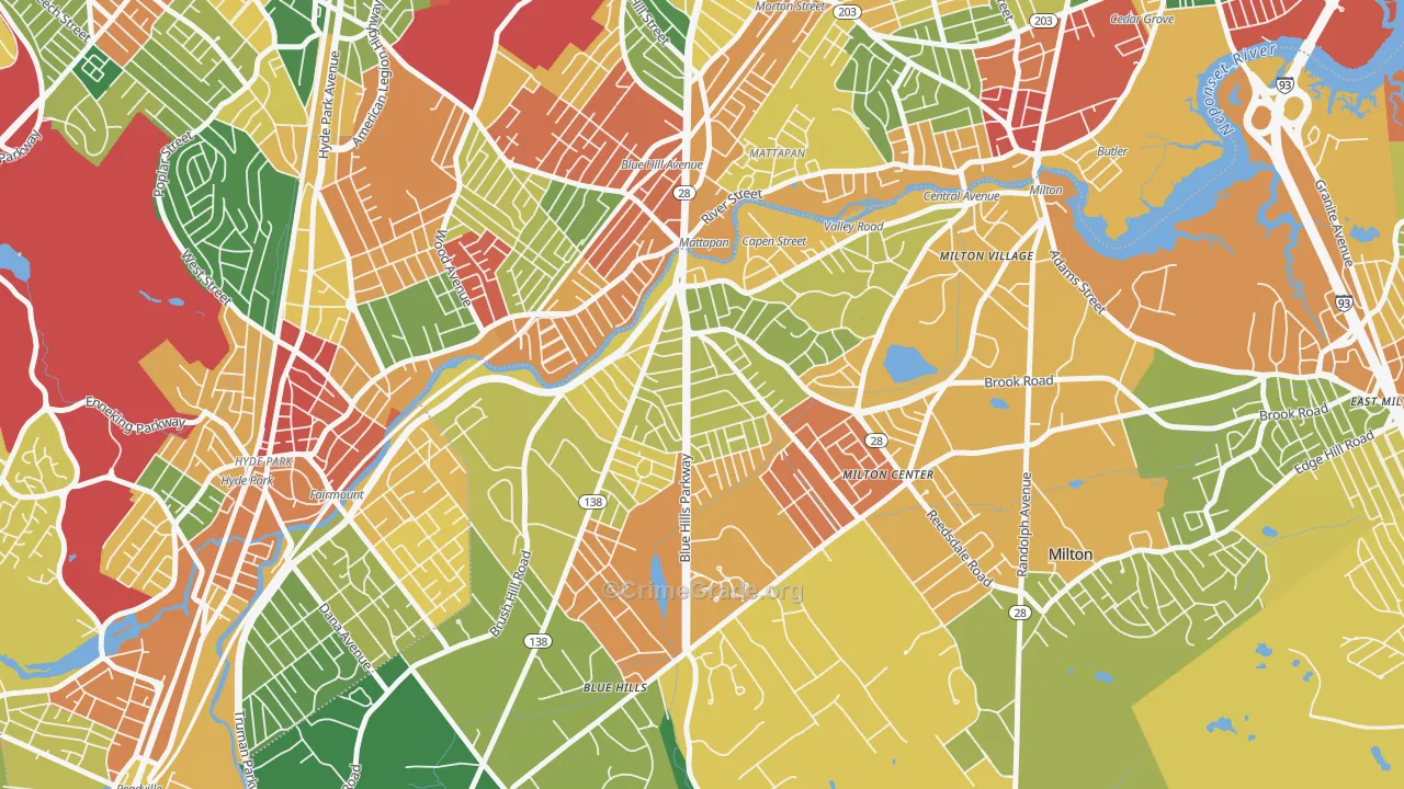 Milton Upper Mills, Milton, MA Map of Burglary Rates