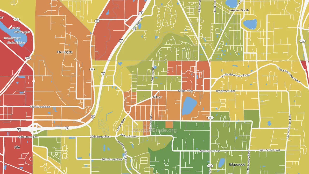 Milton, WA Map of Burglary Rates