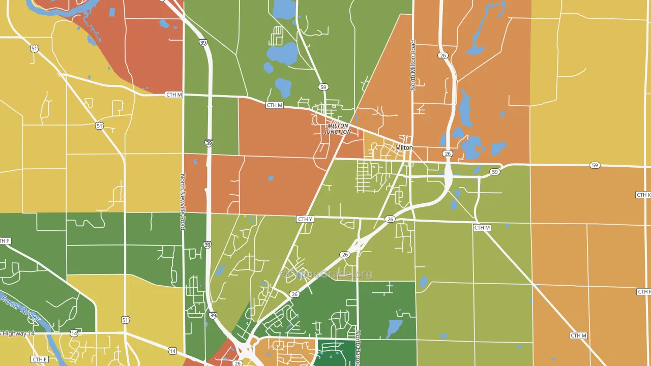 Milton, WI Map of Burglary Rates