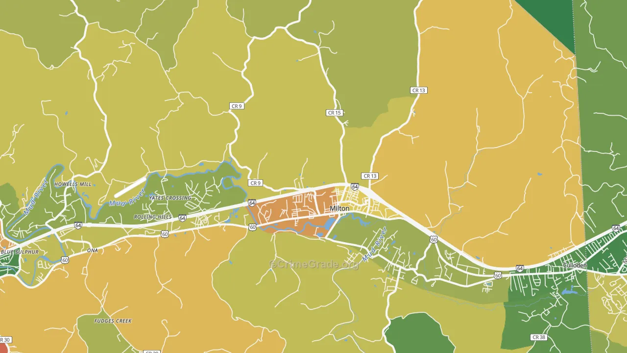 Milton, WV Map of Burglary Rates