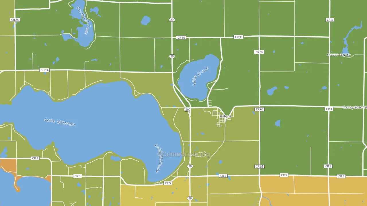 Miltona, MN Map of Burglary Rates