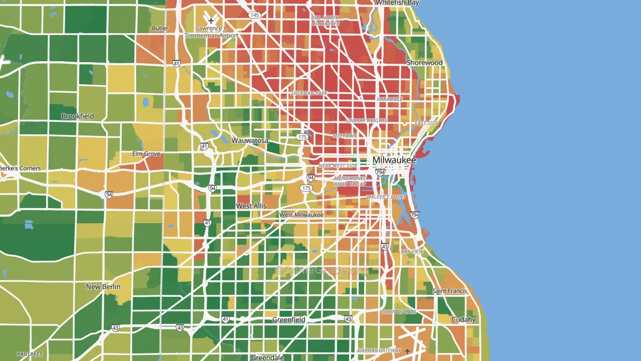 Milwaukee County, WI Map of Burglary Rates