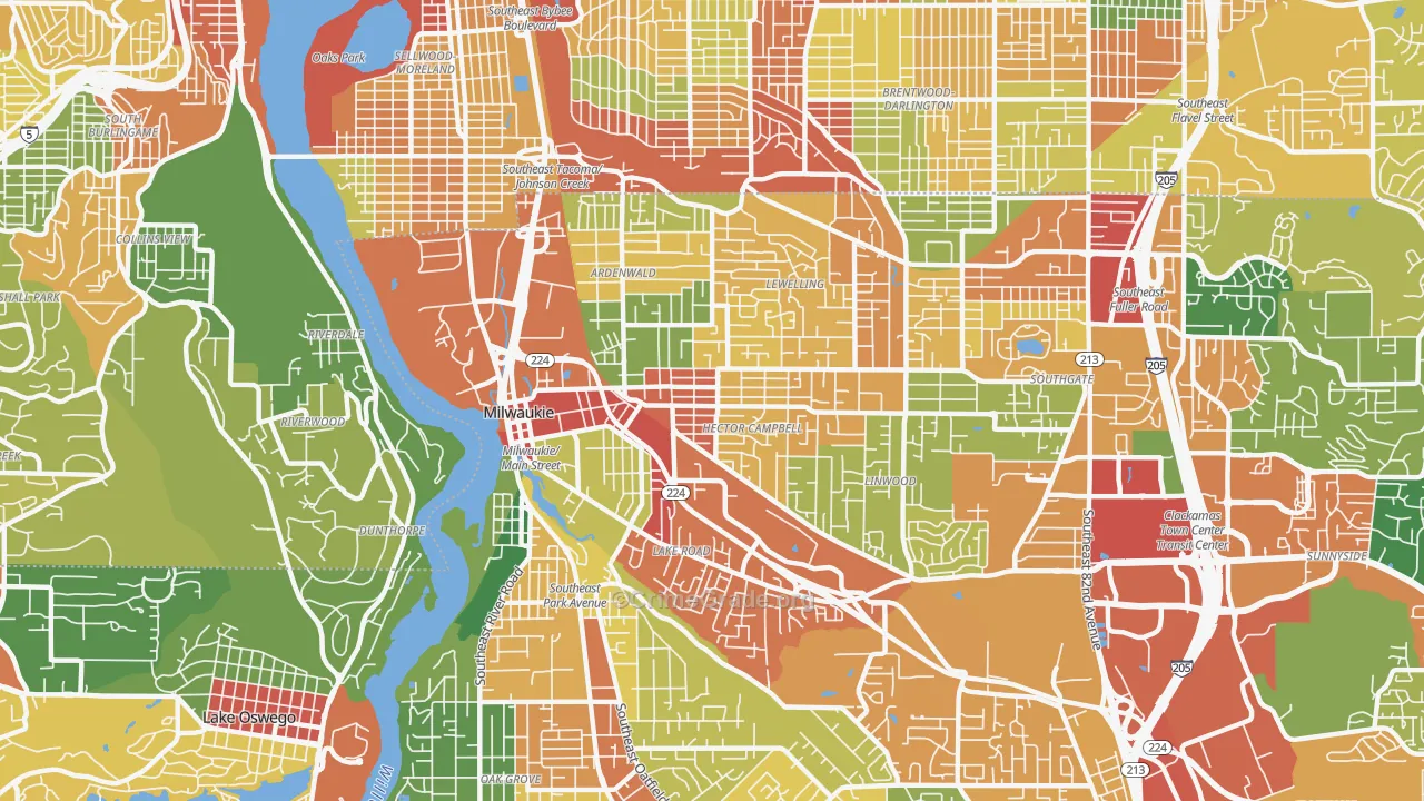 Milwaukie, OR Map of Burglary Rates