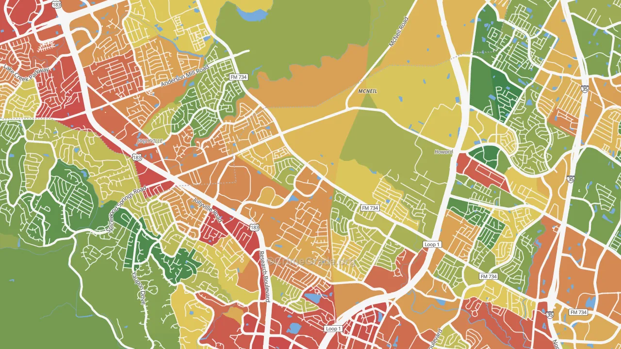 Milwood, Austin, TX Map of Burglary Rates