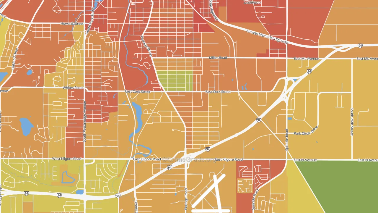 Milwood, Kalamazoo, MI Map of Burglary Rates