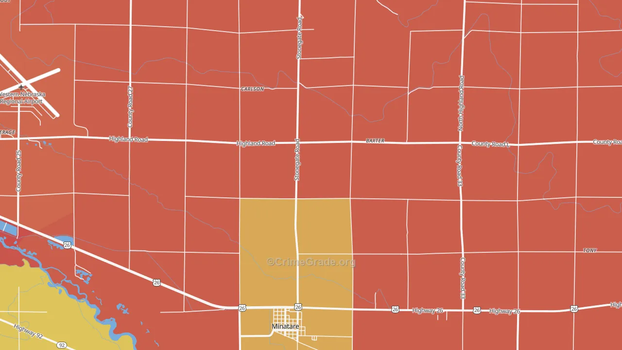 Minatare, NE Map of Burglary Rates