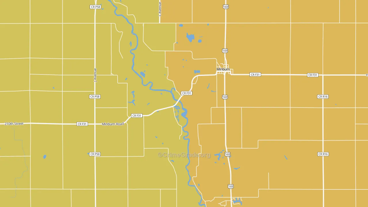 Minburn, IA Map of Burglary Rates