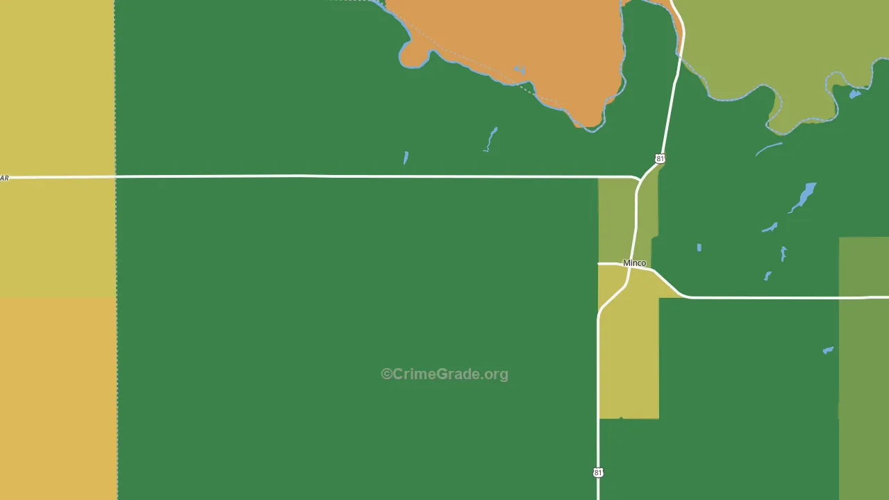 Minco, OK Map of Burglary Rates