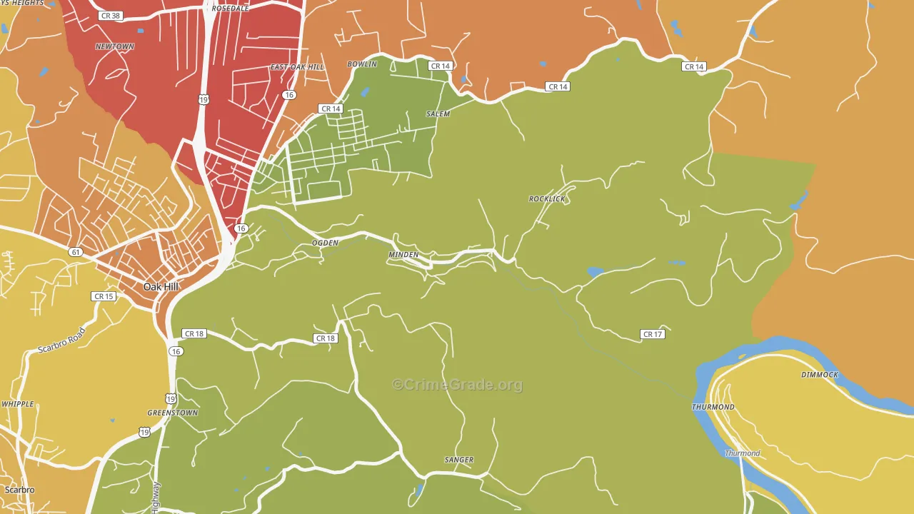 Minden, WV Map of Burglary Rates