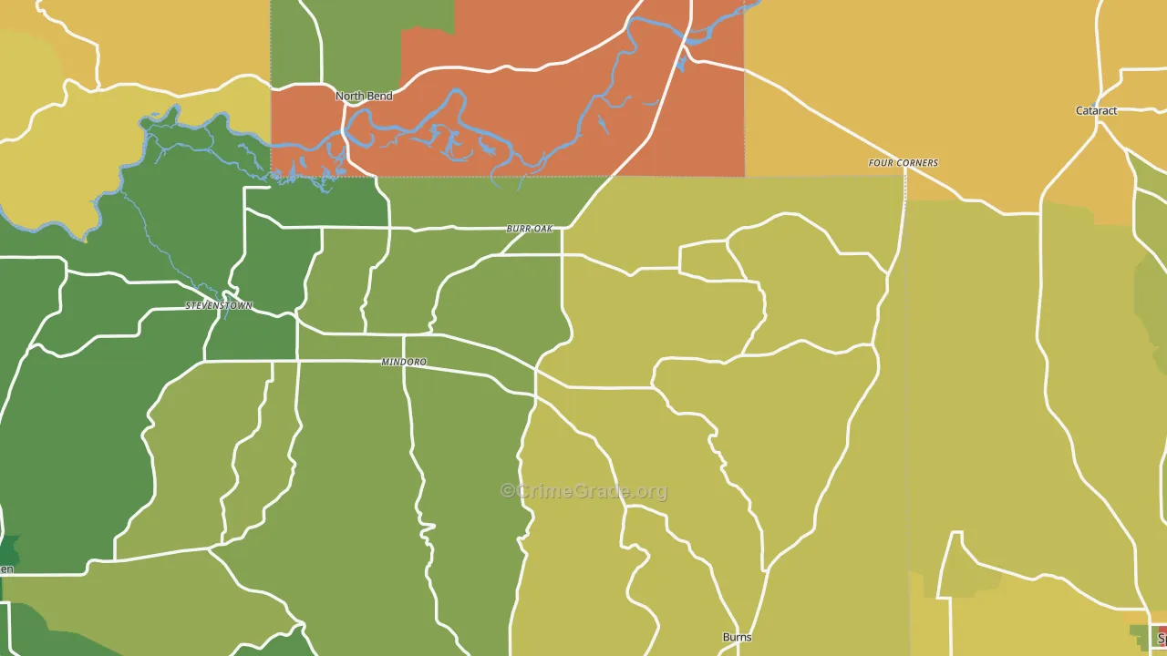 Mindoro, WI Map of Burglary Rates