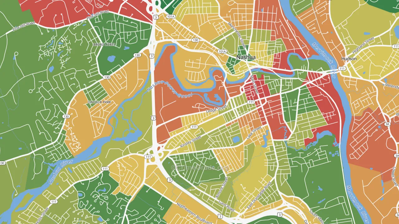 Mine Falls Park, Nashua, NH Map of Burglary Rates