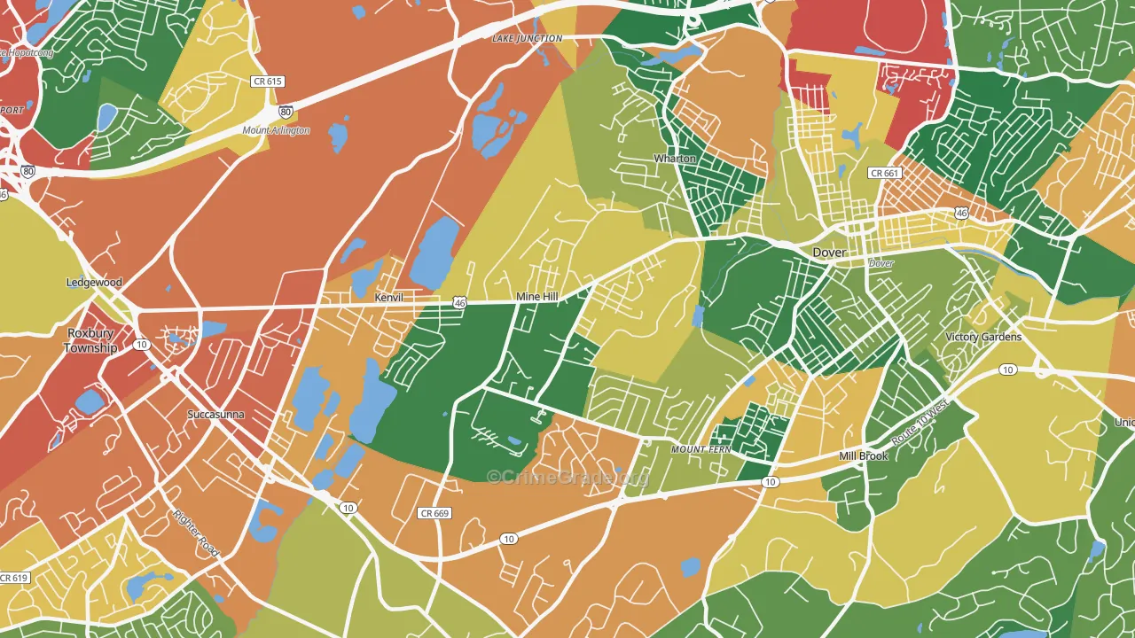 Mine Hill, NJ Map of Burglary Rates