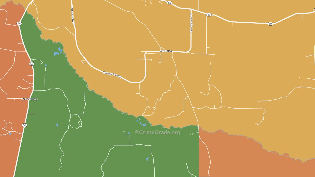 Mineola, AL Map of Burglary Rates