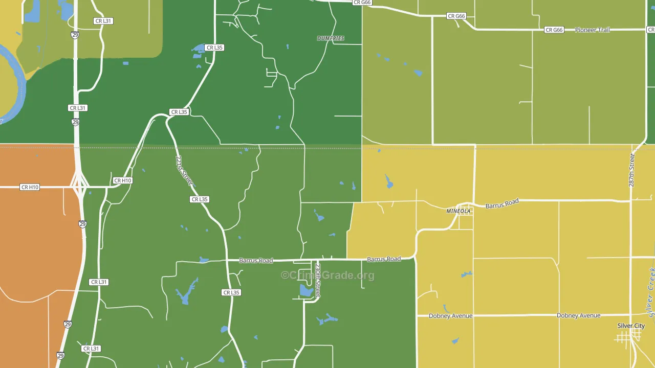 Mineola, IA Map of Burglary Rates