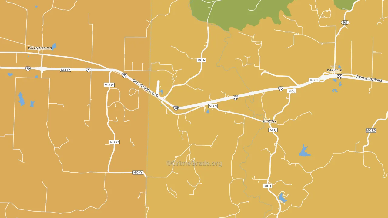 Mineola, MO Map of Burglary Rates