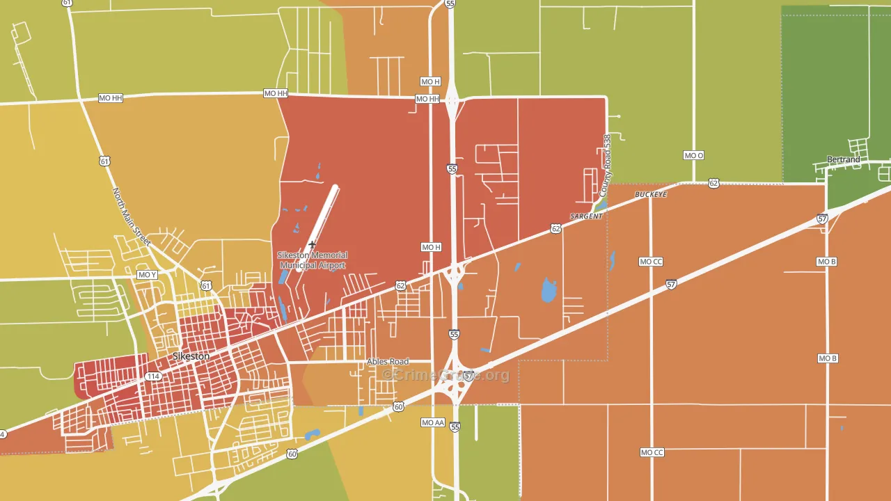 Miner, MO Map of Burglary Rates
