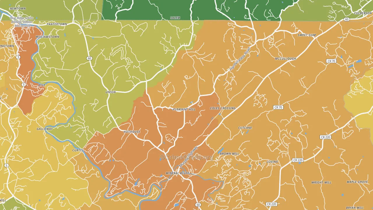 Mineral Bluff, GA Map of Burglary Rates