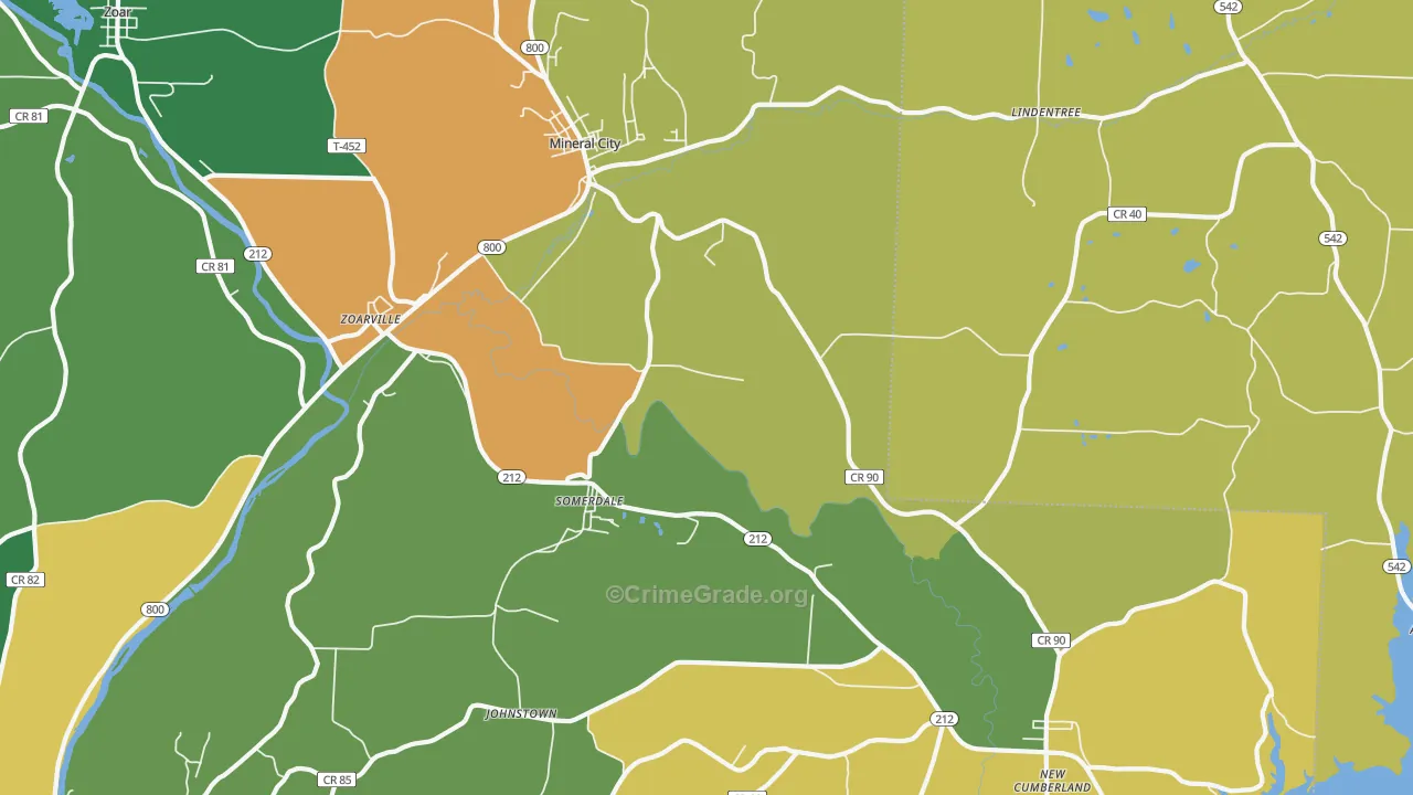 Mineral City, OH Map of Burglary Rates