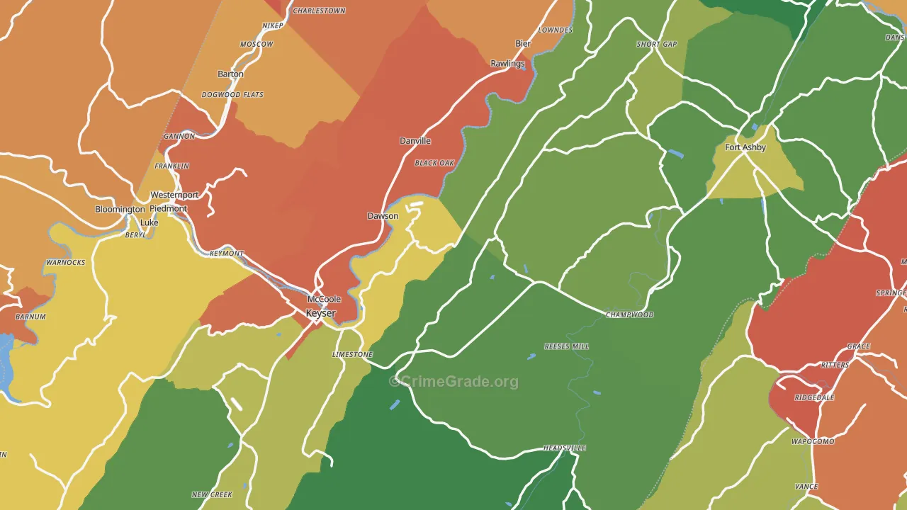 Mineral County, WV Map of Burglary Rates