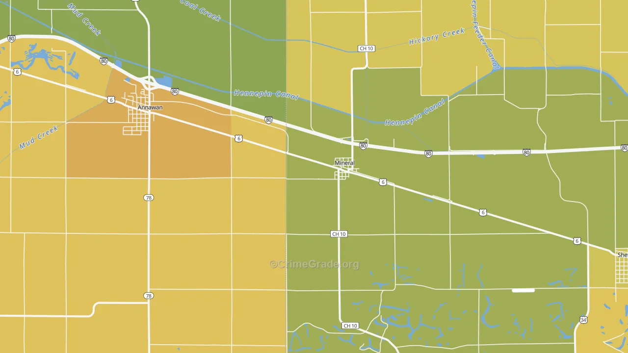 Mineral, IL Map of Burglary Rates