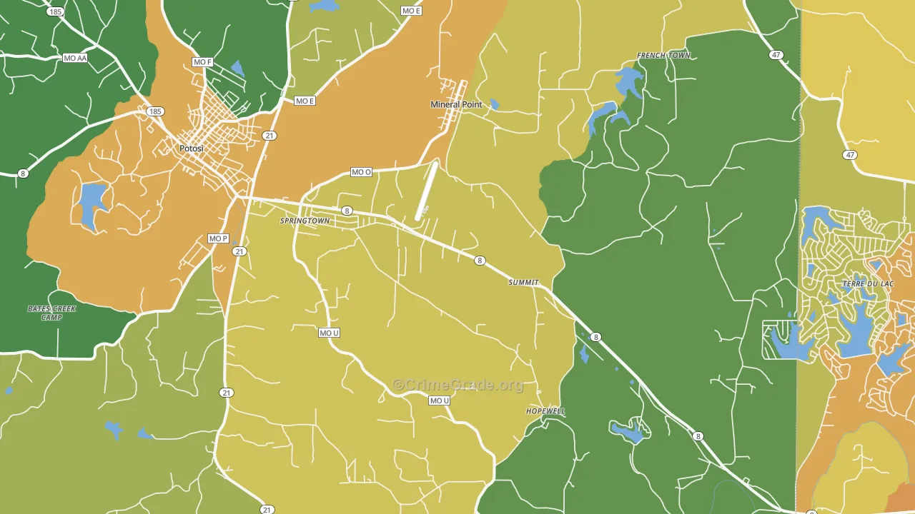 Mineral Point, MO Map of Burglary Rates