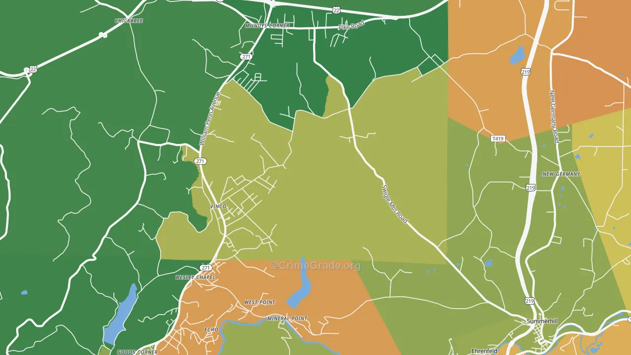 Mineral Point, PA Map of Burglary Rates