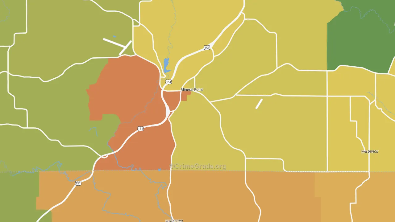 Mineral Point, WI Map of Burglary Rates