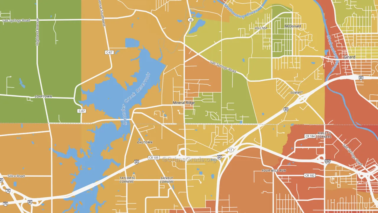 Mineral Ridge, OH Map of Burglary Rates
