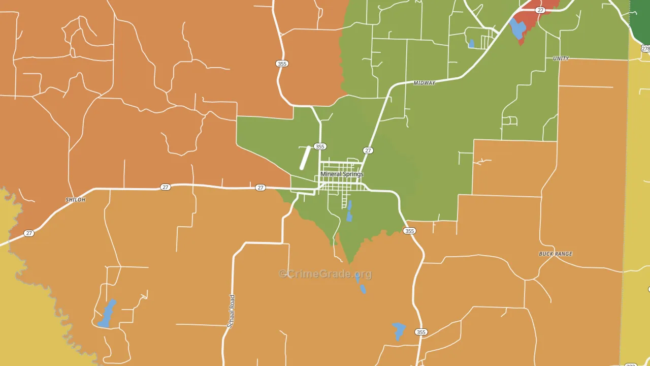 Mineral Springs, AR Map of Burglary Rates