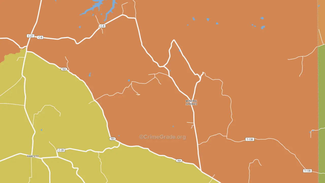 Mineral Springs, OH Map of Burglary Rates