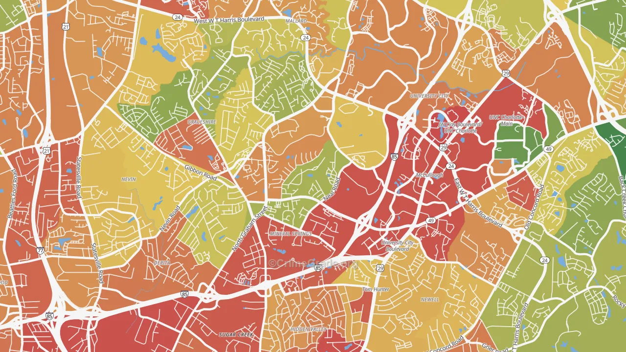 Mineral Springs-Rumble Road, Charlotte, NC Map of Burglary Rates