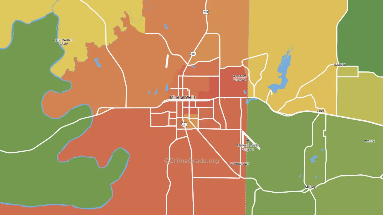 Mineral Wells, TX Map of Burglary Rates