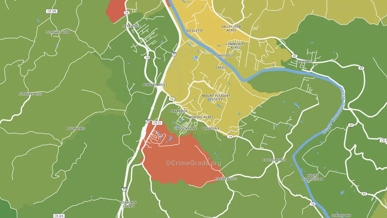 Mineralwells, WV Map of Burglary Rates