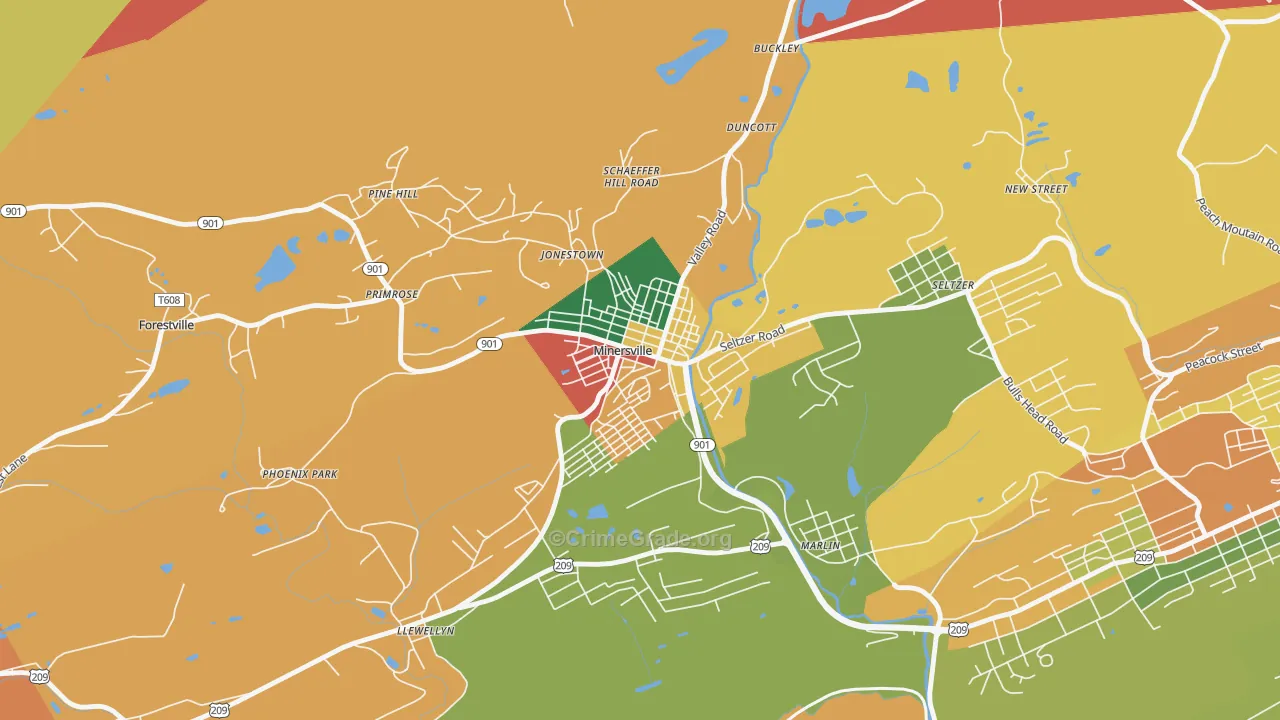 Minersville, PA Map of Burglary Rates